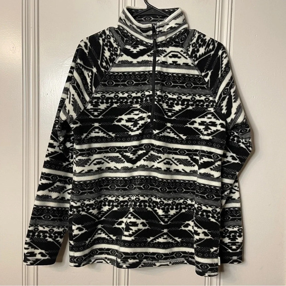 EDDIE BAUER Lightweight Aztec Print‎ Fleece Half Zip black white Size L - Picture 1 of 10